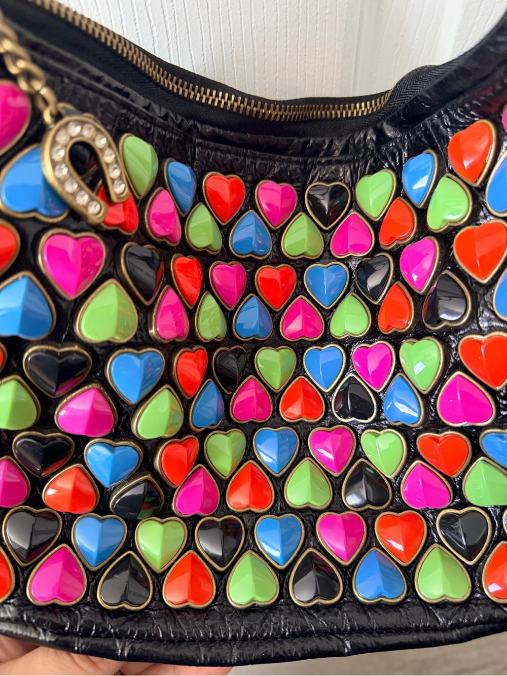 Vintage Betsey Johnson Y2K Multi Color Candy Heart Studded Shoulder Bag NWT - Picture 6 of 14